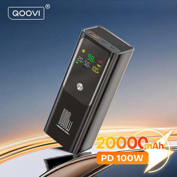 QOOVI PD 100W Power Bank 20000mAh External Battery Capacity Fast Charging Portable Charger Powerbank For Laptop iPhone Samsung