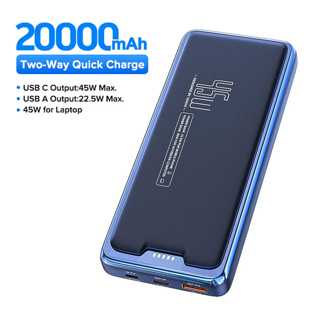 QOOVI 20000mAh Power Bank External Battery Capacity PD 45W Fast Charging Portable Charger Powerbank For Laptop iPhone Samsung