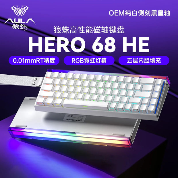 AULA New HERO 68HE Magnetic Switch Gaming Keyboard E-sports Game Customize RGB Mechanical Wired Keyboard Ergonomics Accessories