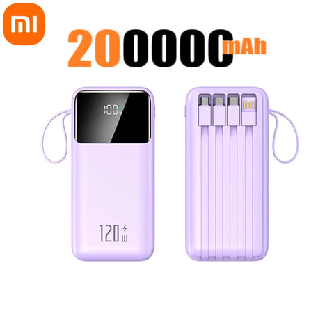 Xiaomi Hot 200000mAh 120W Power Bank Super Fast Charging Powerbank Portable Mobile Power With 4 Wire for iPhone Samsung HUAWEI