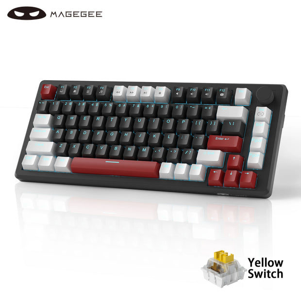 MageGee 75% Mechanical Gaming Keyboard with Knob Control, Blue Backlit Wired Gaming Keyboard Red/Yellow Switch for PC Windows