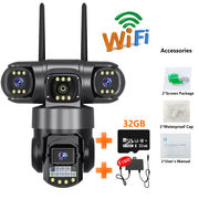 3 Lens Video Surveillance Camera Wifi Network CCTV Camera 4G SIM Card Wireless 360 Monitor Outdoor Waterproof Security Cameras