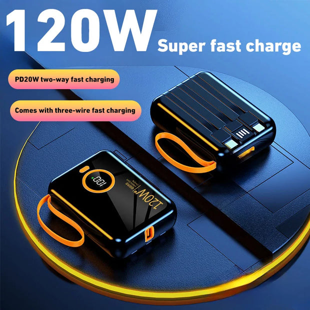 Xiaomi 120W Fast Charging Power Bank 100000mAh Powerbank 3 in 1Built-in Cable External Battery for iPhone Huawei Xiaomi 2024New