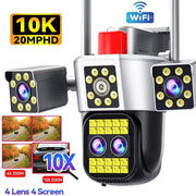 10K WiFi IP Camera Outdoor Four Lens Four Screen CCTV 10X Zoom Video Surveillance Camera Auto Tracking PTZ Security Camera 20MP