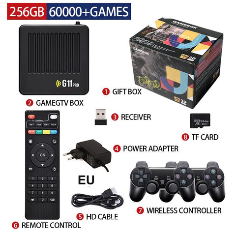 2025 G11 Pro Game Box 4K HD TV Game Stick 2.4G Wireless Dual Controller Retro Games 40000+ 128G 256G Home Game Play Gift for PSP