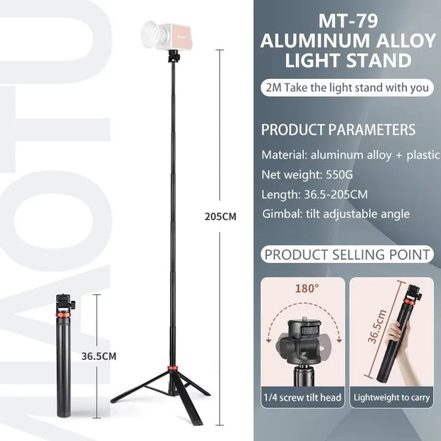 MT-79 Tripod Extendable Tripod with 1/4'' Screw for DSLR Camera Smartphone Fill Light Microphone