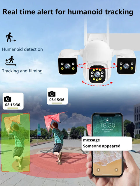 6K 12MP WiFi Surveillance Camera, 3 Lens 3 Screens,10X Digital Zoom, AI Human Detect, 8mp Outdoor Security PTZ IP Cameras