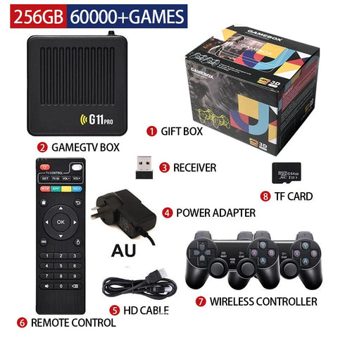 2025 G11 Pro Game Box 4K HD TV Game Stick 2.4G Wireless Dual Controller Retro Games 40000+ 128G 256G Home Game Play Gift for PSP