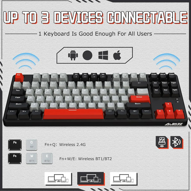 AJAZZ AK871 Gaming Keyboard Full Key Hot Swap Wireless Bluetooth 2.4G Receiver