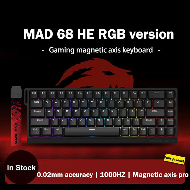 MADLIONS MAD 60/68HE Gaming Magnetic Switch Keyboard Wired Key Web Drive Custom 8K 61/68 Return RT Adjustable Keystroke Hot Swap