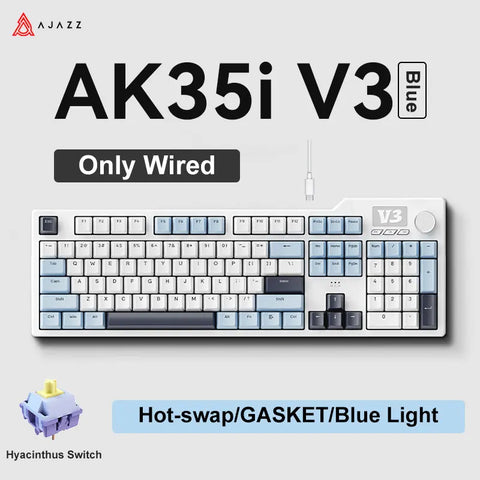 NEW Ajazz AK35I V3 MAX Tri-mode Wired Bluetooth Wireless Gaming Keyboard Gasket Full Key Hot Swap 104 Keys Customized Keyboard