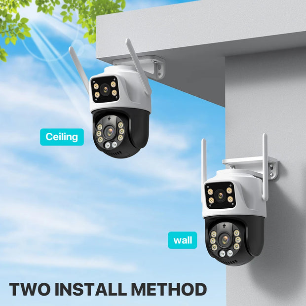 Three Lens PTZ IP Camera Outdoor 6K HD Three Screen WiFi Security Camera Auto Tracking 4K Dual Len Wirelss CCTV Camera iCsee