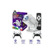 HCS350Max Game Console Projector Upgraded White Home Theater with Voice Control Portable Beamer 720P Native with Simulator Games