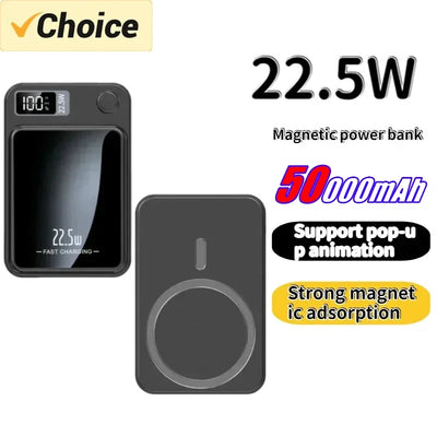 Magnetic power bank 50000mAh large capacity wireless fast charging suitable for iPhone Xiaomi Huawei universal mobile power bank