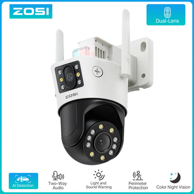 ZOSI C298 Max 4K 8MP Dual-Lens(2x4MP) Wired WiFi PTZ Security Camera Outdoor with Wide Angle 8X Hybrid Zoom 360 Surveillane Cam