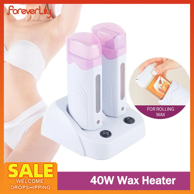 40W Dual Rolling Wax Heater Double PTC Fast Heating Depilatory Waxing Machine Cartridge Roll On Wax Heater Hair Removal