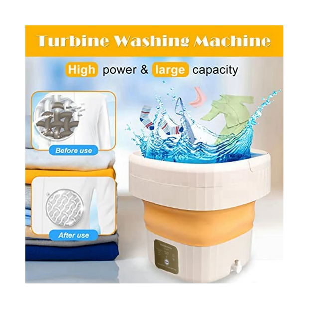 Mini Foldable Portable Small Bucket Washing Machine with Touch Screen and Drainer Basket for Camping, Apartment US Plug