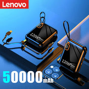 Lenovo 120W Fast Charging 50000mAh Large Capacity Portable Power Bank Cable Two-way Mini Powerbank for iPhone Samsung Huawei