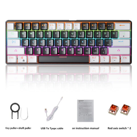 MUCAI MK61 USB Gaming Mechanical Keyboard Red Switch 61 Keys Wired Detachable Cable RGB Backlit Hot Swappable