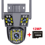 6K 12MP WiFi Surveillance Camera Outdoor Three Lens Three Screen Protection Motion Detection PTZ IP Security Survalance Camera