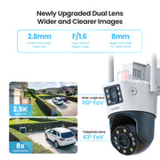 ZOSI C298 Max 4K 8MP Dual-Lens(2x4MP) Wired WiFi PTZ Security Camera Outdoor with Wide Angle 8X Hybrid Zoom 360 Surveillane Cam