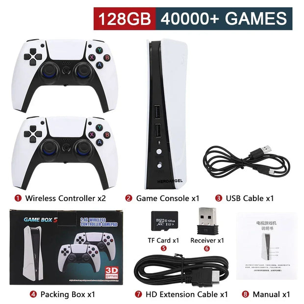 NEW GB5 Video Game Console 64GB/128GB 40000 Free Games HD TV Game Box 5 Two Gamepads For PS1/PPSPP/MAME Arcade Gaming Stick