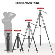 EVUMO DF6 Professional Video Tripod Stand 74'' Metal Heavy Duty Panorama Head 3Section Load 22lb/10kg for DSLR Camera Camcorder