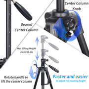 INNOREL RT20 184cm Height Camera Tripod Lightweight Travel Professional Stand for DSLR Cellphone Camcorder Gopro Fill-in Light