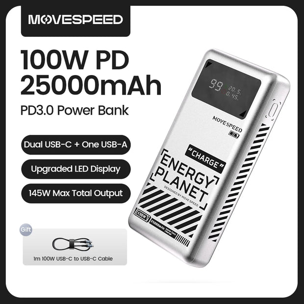 MOVESPEED M25Pro 140W Power Bank 25000mAh Type C Fast Charge Portable External Battery 100W PowerBank for iPhone MacBook Laptop