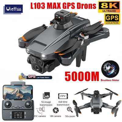 New L103 MAX Drone GPS Brushless Motor 8K HD Profesional FPV Quadcopter Smart 360° Obstacle Avoidance RC Drone