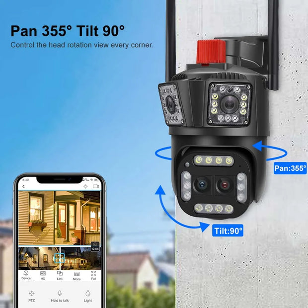 16MP 8K WiFi Camera Outdoor 12X Zoom 360° Surveillance Three Screen CCTV Security Protection 6K 12MP Video Street Camera