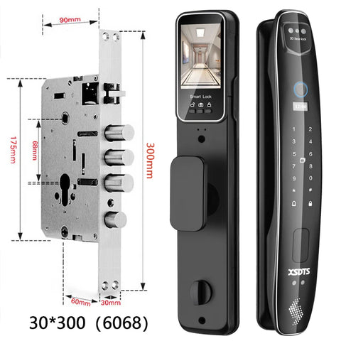 3D Face Smart Door Lock Security Camera Monitor Intelligent Fingerprint Password Biometric Electronic Key Unlock