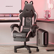 Cute Gaming Chair With Cat Ears And Massage Lumbar Support, Ergonomic Computer Chair With Footrest And Headrest