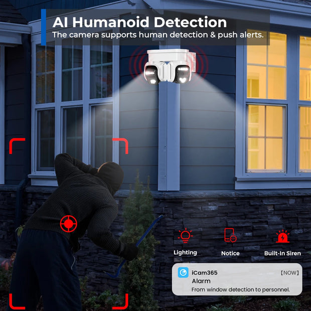 8MP HD Dual Camera Wifi 10X Digital Zoom AI Human Detection Audio PTZ IP Camera Color Night Vision CCTV Surveillance Outdoor