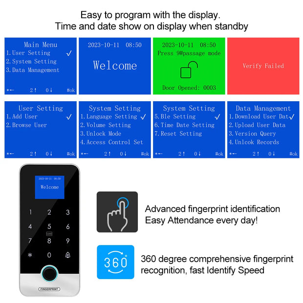 Waterproof Bluetooth Tuya APP Fingerprint Access Controller Standalone RFID Keyboard Touch Keypad 13.56MHz Door Opener System