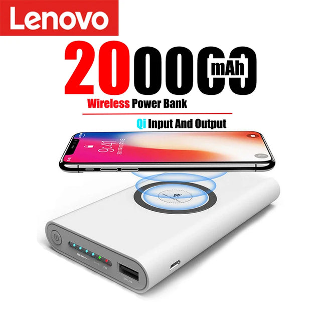 Lenovo 200000mAh External Battery Power Bank Two-Way Wireless Fast Charge Powerbank Portable Charger Type-C For iPhone Samsung