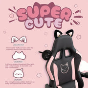 Cute Gaming Chair With Cat Ears And Massage Lumbar Support, Ergonomic Computer Chair With Footrest And Headrest