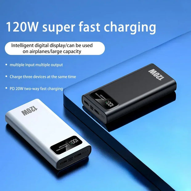 Lenovo 200000mAh High Capacity 120W Power Bank Super Fast Charging Battery Digital Display Power Bank For Iphone Samsung Huawei