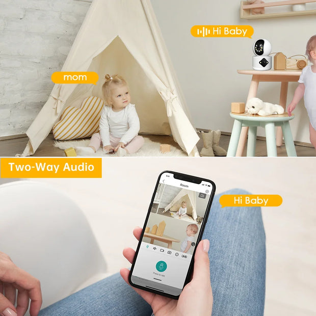 4MP Dual Lens WiFi Camera Dual Screen Baby Monitor Auto Tracking Ai Human Detection Indoor Home secuiryt CCTV Video Surveillance