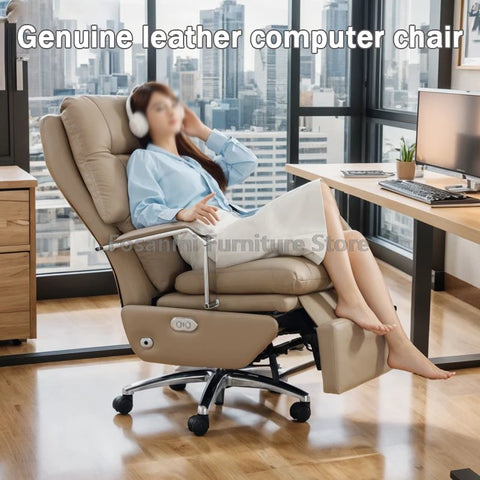 Ergonomic Office Chair With Footrest Adjustable Lumbar Support Angle Computer Chair Soft Comfortable Leather Chair For Gaming