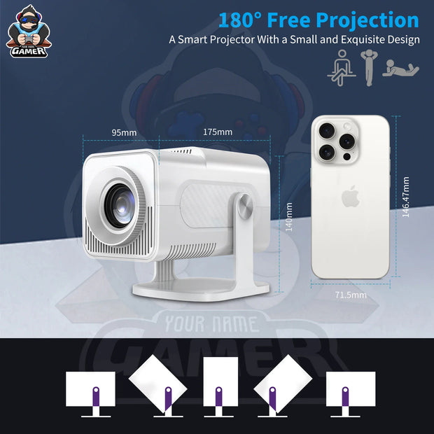 HCS350Max Game Console Projector Upgraded White Home Theater with Voice Control Portable Beamer 720P Native with Simulator Games