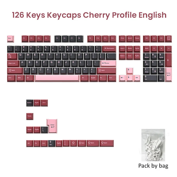 126 Keys Double Shot PBT Cherry Keycaps Mechanical Game Keyboard Wireless for MX Switch Keycap GMK67 GMK87 GMK61 Keyboard Keycap