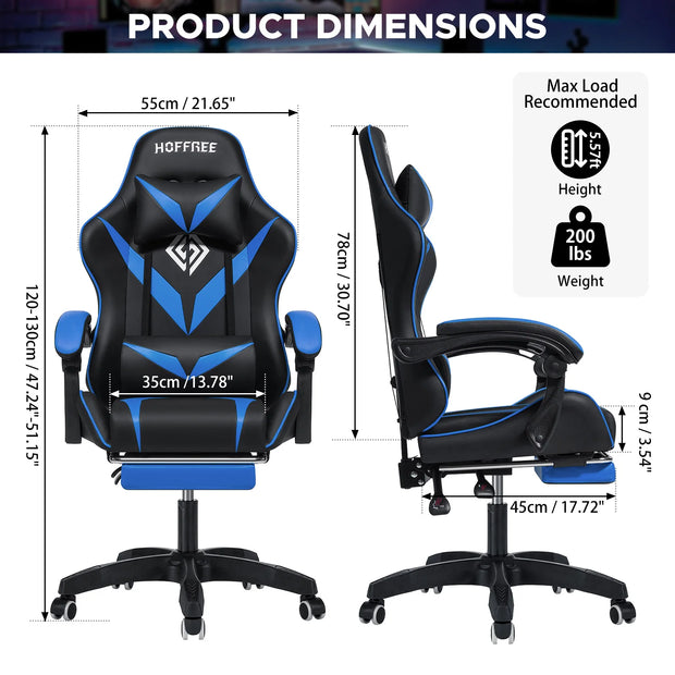 Massage Gaming Chair for Kids Computer Gamer Chair with Footrest and Lumbar Support Reclining PC Office Chair with Headrest