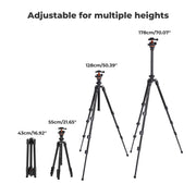 K&F Concept 178cm Lightweight Camera Tripod Cellphone Clip Travel DSLR Tripod for Nikon Canon Camera Outdoor Live Streaming Vlog