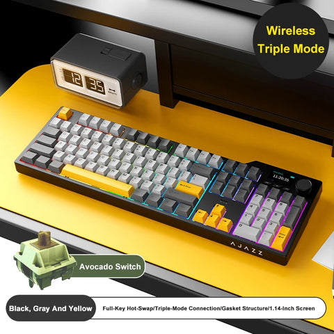 NEW Ajazz AK35I V3 MAX Tri-mode Wired Bluetooth Wireless Gaming Keyboard Gasket Full Key Hot Swap 104 Keys Customized Keyboard