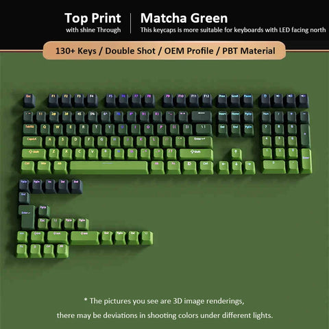 135 Keys Gradient Green Shine Through Keycaps Side Printed PBT Double Shot Keycaps OEM Profile for MX Switches Gaming Keyboards