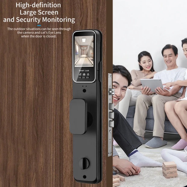 3D Face Smart Door Lock Security Camera Monitor Intelligent Fingerprint Password Biometric Electronic Key Unlock