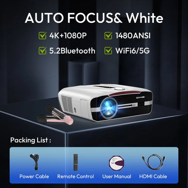 4K UHD Projector 5G Wifi 16000 Lumens Moive Daylight Projector Karaoke Home theater Smart Proyector BT 5.2 &1080p and 1480 ANSI