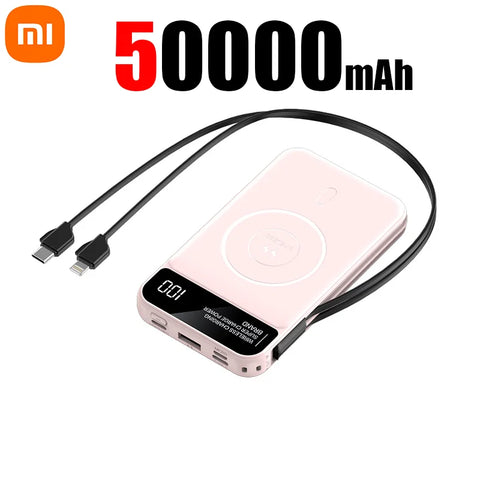 Xiaomi 50000mAh Power Bank PD 25W Fast Charge Magsafe Power Bank Magnetic Charging Built-in Wire Mobile Phone Battery For Iphone