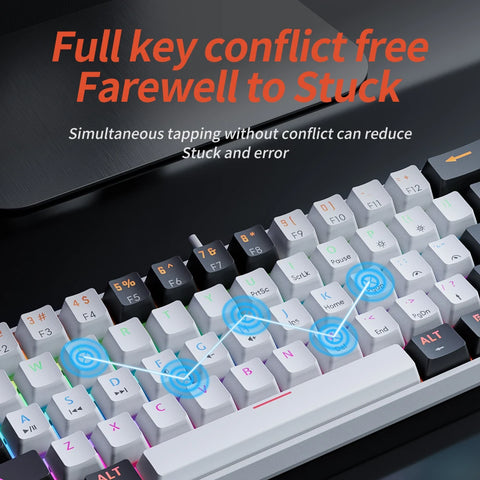 MUCAI MK61 USB Gaming Mechanical Keyboard Red Switch 61 Keys Wired Detachable Cable RGB Backlit Hot Swappable